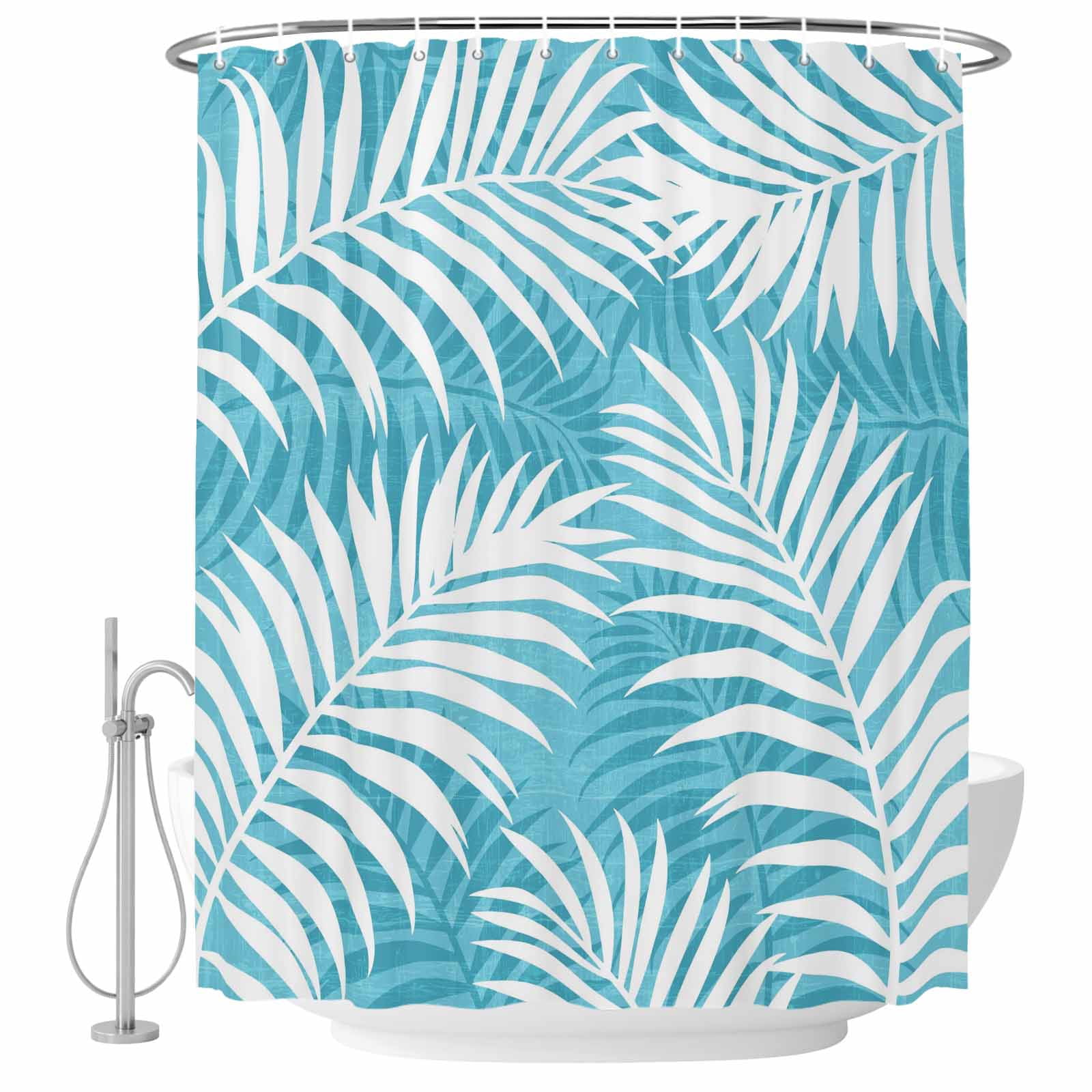 54x78 Inch Shower Curtain Decorative Turquoise Palm Leaf Bathtub Bath ...