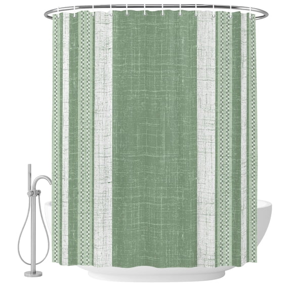 54x78 Inch Shower Curtain Decorative Vintage Green Striped Bathtub Bath Curtains Fabric Waterproof Bathroom Decor, Farmhouse Modern Stripes Boho Texture Small Stall Shower Curtain Set with 12 Hooks