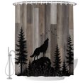 thumbnail image 1 of 54x78 Inch Shower Curtain Decorative Wild Wolf Bathtub Bath Curtains Fabric Waterproof Bathroom Decor, Farmhouse Forest Trees Wood Grain Brown Small Stall Shower Curtain Set with 12 Hooks, 1 of 7