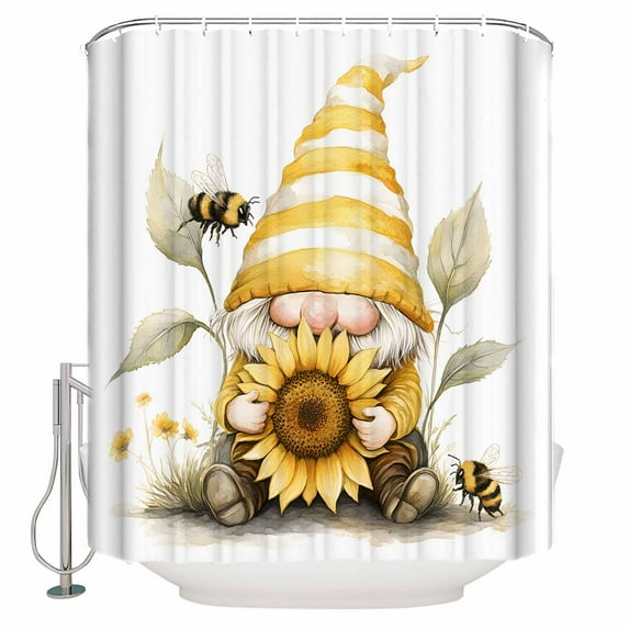 54x78 Inch Shower Curtain Decorative Yellow Gnomes Bathtub Bath Curtains Fabric Waterproof Bathroom Decor Sunflower Bee Vintage Abstract Artwork Small Stall Shower Curtain Set with 12 Hooks