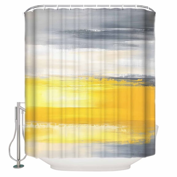 54x78 Inch Shower Curtain Decorative Yellow Gray Bathtub Bath Curtains Fabric Waterproof Bathroom Decor Modern Abstract Oil Painted Art Small Stall Shower Curtain Set with 12 Hooks