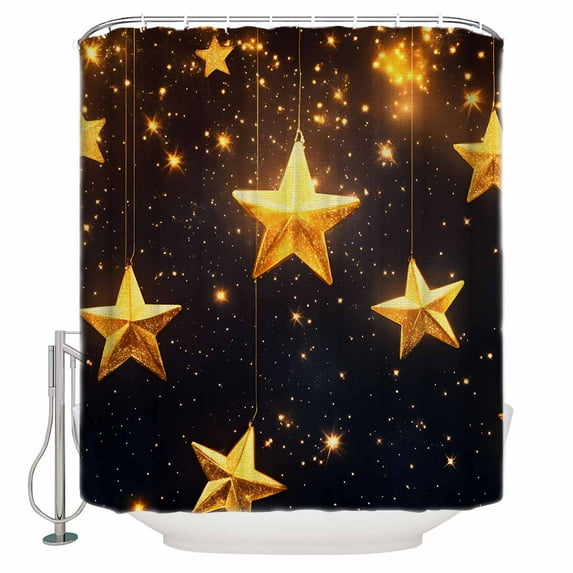 54x78 Inch Shower Curtain Decorative Yellow Stars Bathtub Bath Curtains Fabric Waterproof Bathroom Decor Elegant Sky Classic Black Art Small Stall Shower Curtain Set with 12 Hooks