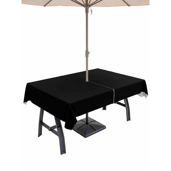 54x80 Inch Outdoor Tablecloth with Umbrella Hole Zipper Rectangle Black Rectangular Tablecloths Outside Waterproof Solid Color Farmhouse Black Patio Table Cloth Cover for Picnic Party