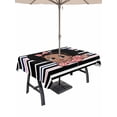 thumbnail image 1 of 54x80 Inch Outdoor Tablecloth with Umbrella Hole Zipper Rectangle Black Stripes Rectangular Tablecloths Outside Waterproof Cartoon Funny Pink Cute Bow Girl Striped Patio Table Cover for Picnic Party, 1 of 8