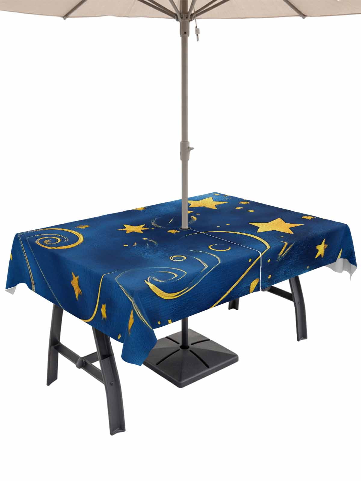 54x80 Inch Outdoor Tablecloth with Umbrella Hole Zipper Rectangle Blue ...