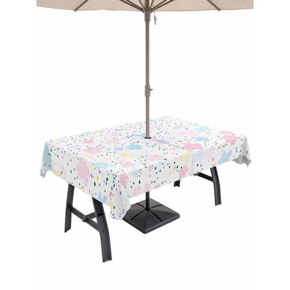 54x80 Inch Outdoor Tablecloth with Umbrella Hole Zipper Rectangle Colorful Flowers Rectangular Tablecloths Outside Waterproof Polka Dots Spring Minimalism Art Patio Table Cloth Cover for Picnic Party