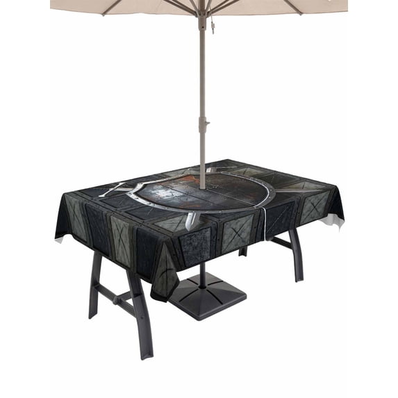 54x80 Inch Outdoor Tablecloth with Umbrella Hole Zipper Rectangle Farmhouse Shields Rectangular Tablecloths Outside Waterproof Modern Vintage Shabby Chic Plaid Patio Table Cover for Picnic Party