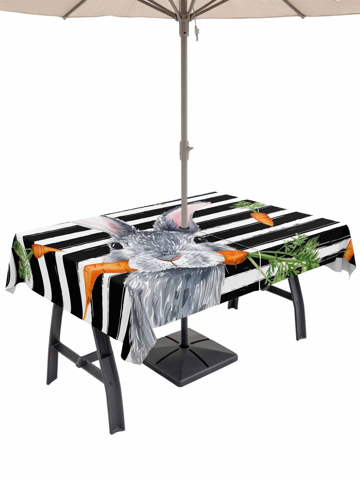 54x80 Inch Outdoor Tablecloth with Umbrella Hole Zipper Rectangle Grey ...