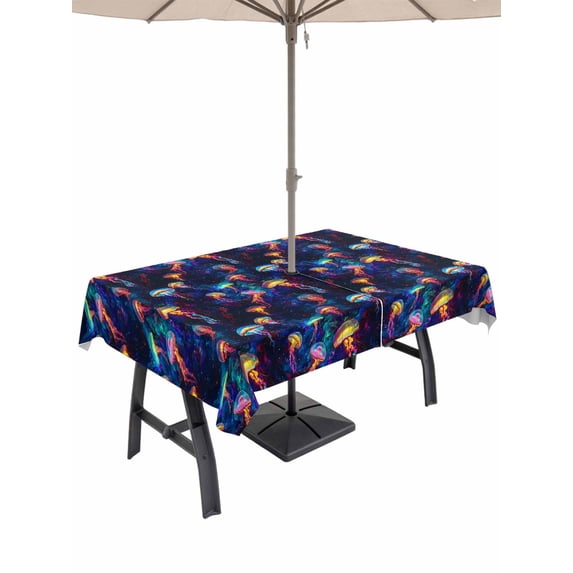 54x80 Inch Outdoor Tablecloth with Umbrella Hole Zipper Rectangle Jellyfish Rectangular Tablecloths Outside Waterproof Rainbow Ocean Coastal Animal Dream Starry Sky Patio Table Cover for Picnic Party