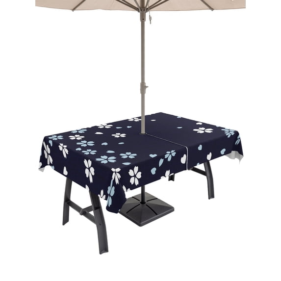 54x80 Inch Outdoor Tablecloth with Umbrella Hole Zipper Rectangle Light Blue Cherry Floral Rectangular Tablecloths Waterproof Modern Art Falling Petals Watercolor Patio Table Cloth Cover for Picnic