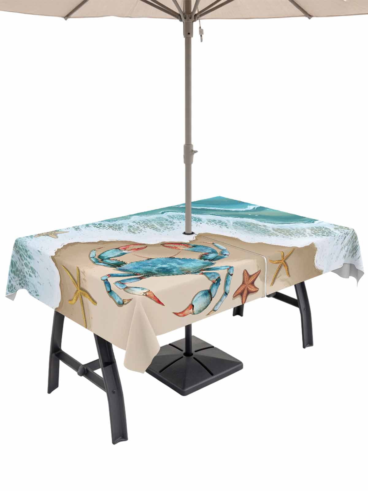 54x80 Inch Outdoor Tablecloth with Umbrella Hole Zipper Rectangle Ocean ...