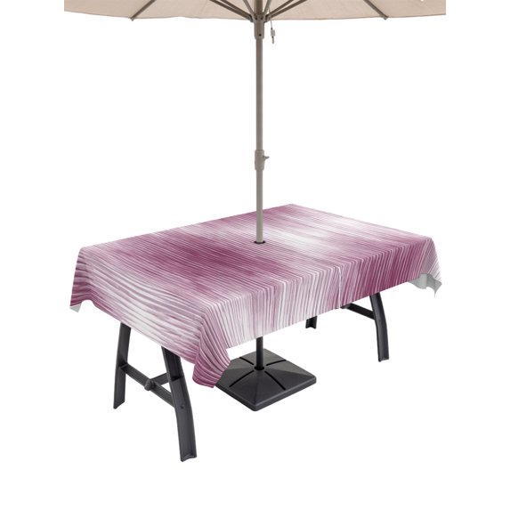 54x80 Inch Outdoor Tablecloth with Umbrella Hole Zipper Rectangle Purple Pink Striped Rectangular Tablecloths Outside Waterproof Abstract Vertical Streaks Stripes Patio Table Cloth Cover for Picnic