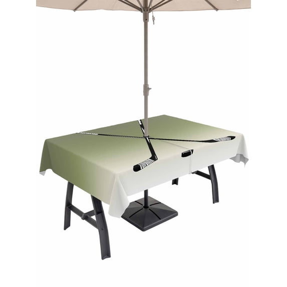 54x80 Inch Outdoor Tablecloth with Umbrella Hole Zipper Rectangle Sage Green Beige Rectangular Tablecloths Outside Waterproof Ombre Ice Hockey Ball Sport Game Patio Table Cloth Cover for Picnic Party