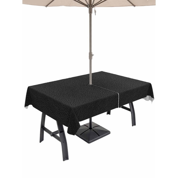 54x80 Inch Outdoor Tablecloth with Umbrella Hole Zipper Rectangle Solid Black Rectangular Tablecloths Outside Waterproof Retro Minimalism Abstract Denim Texture Patio Table Cover for Picnic Party