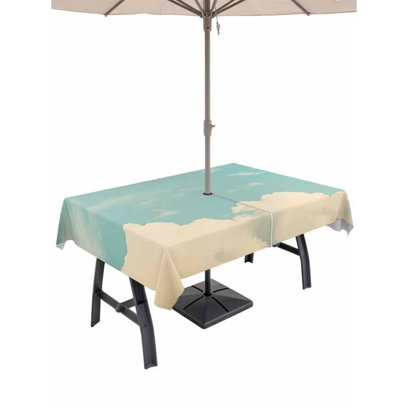 54x80 Inch Outdoor Tablecloth with Umbrella Hole Zipper Rectangle Teal Green Cloudy Sky Rectangular Tablecloths Outside Waterproof Modern Vintage Nature Clouds Patio Table Cover for Picnic Party