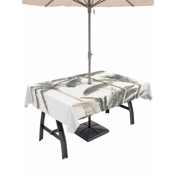 54x80 Inch Outdoor Tablecloth with Umbrella Hole Zipper Rectangle Tropical Palm Tree Rectangular Tablecloths Outside Waterproof Summer Beach Botanical Patio Table Cloth Cover for Picnic Party