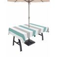 thumbnail image 1 of 54x80 Inch Outdoor Tablecloth with Umbrella Hole Zipper Rectangle Turquoise Gray Striped Rectangular Tablecloths Outside Waterproof Farmhouse Stripe Art Patio Table Cloth Cover for Picnic Party, 1 of 8