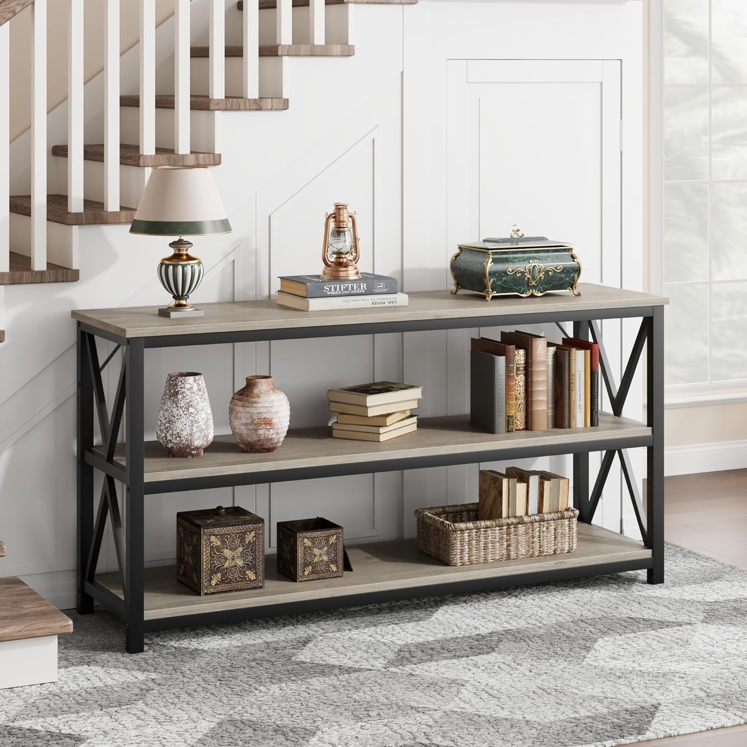 55.1 * 13.4 * 30 Inch Console Table, 3-Tier Entryway Table with Open ...