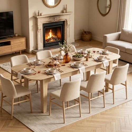 55.1"-70.9" Expandable Dining Table for 4-8, Modern Farmhouse Oval Kitchen Table, Oak (Only 1pcs Kitchen Table)