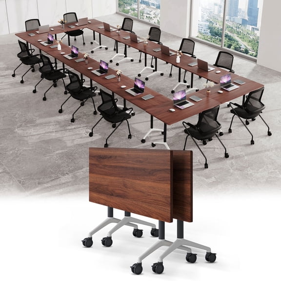 55.1" Conference Table with Wheels, Large Meeting Table for 6-10 People, Foldable Training Room Tables with Metal Frame for Office Conference,2PCS