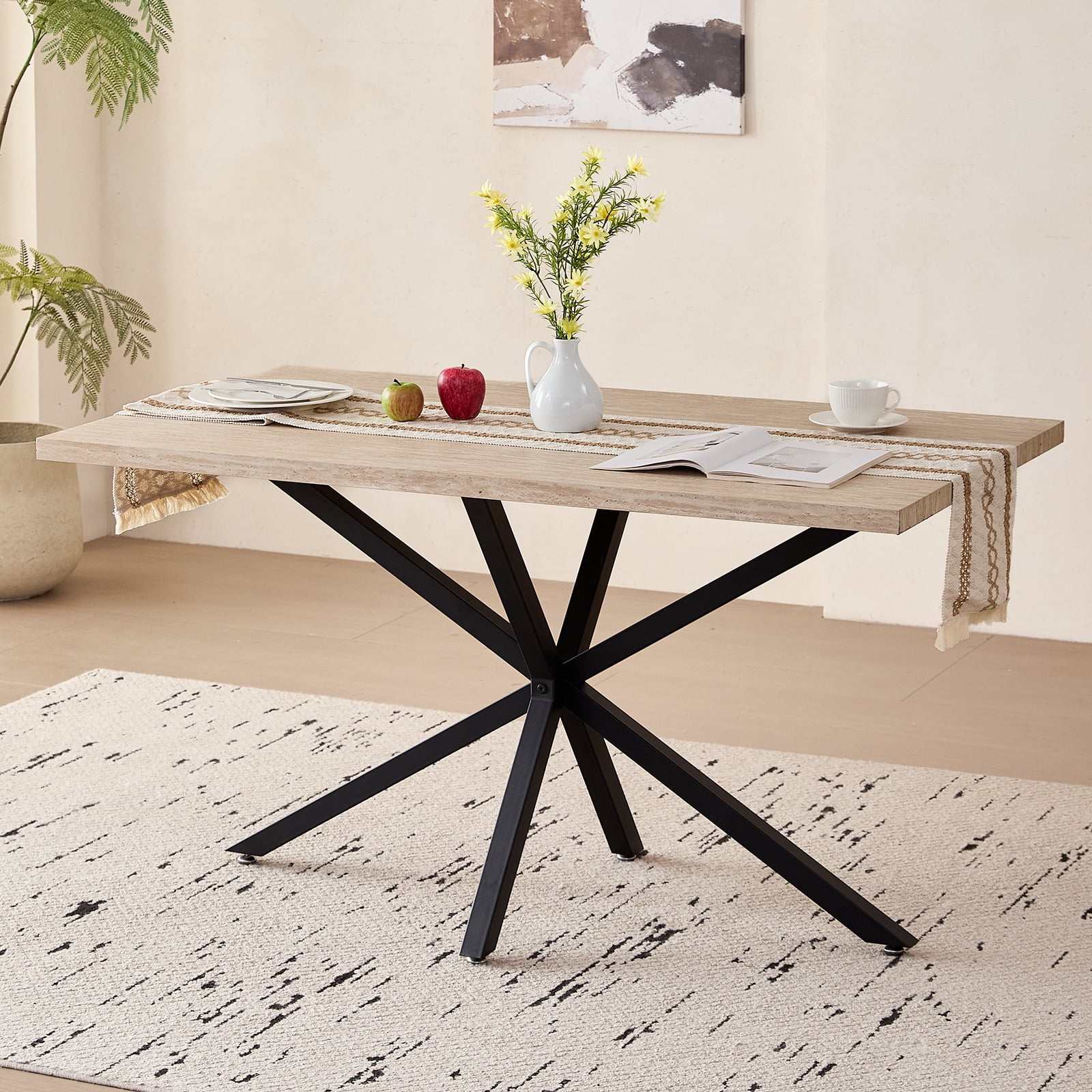 55.1" Dining Table for 4, Small Rectangular Mid Century Modern Kitchen ...