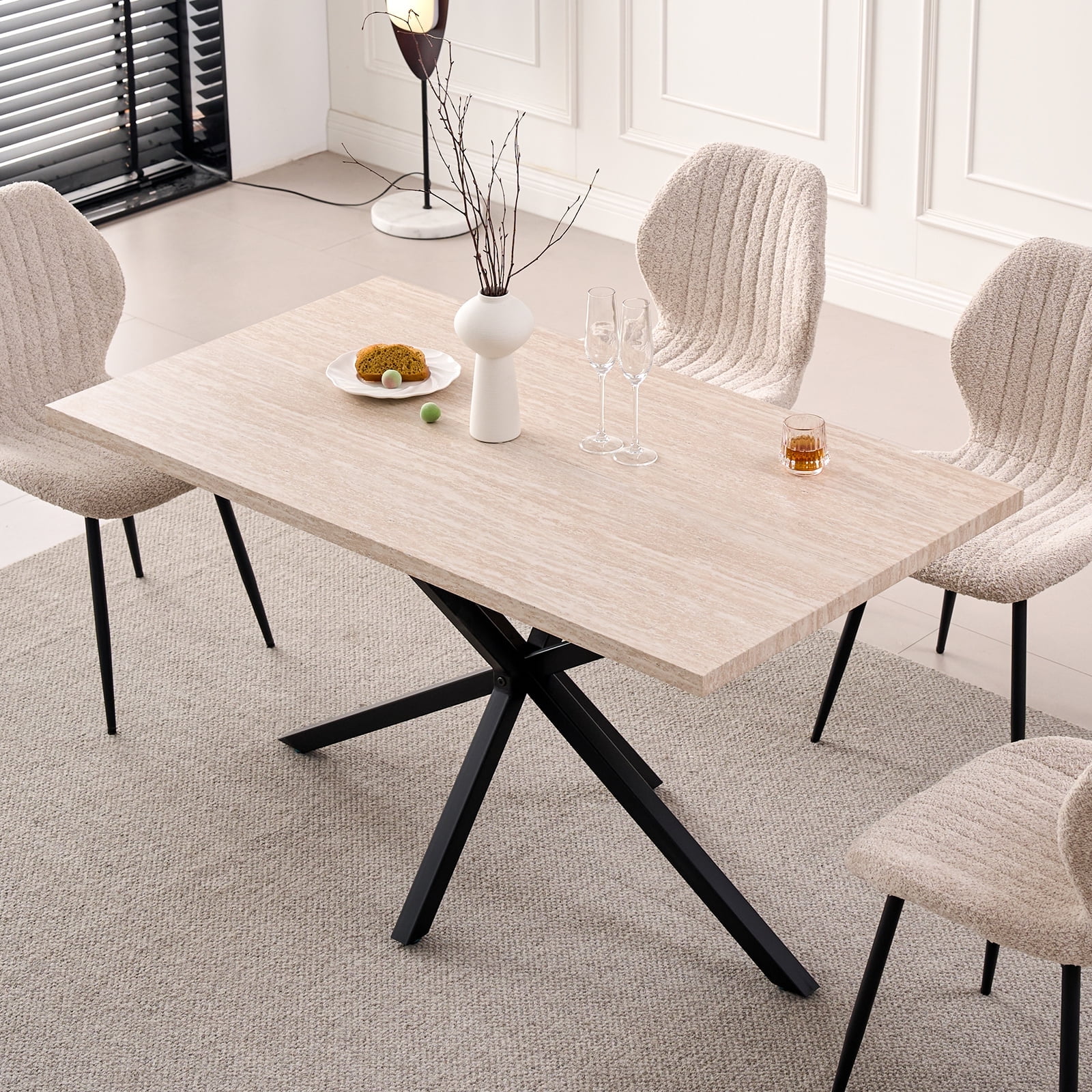 55.1" Dining Table for 4, Small Rectangular Mid Century Modern Kitchen ...