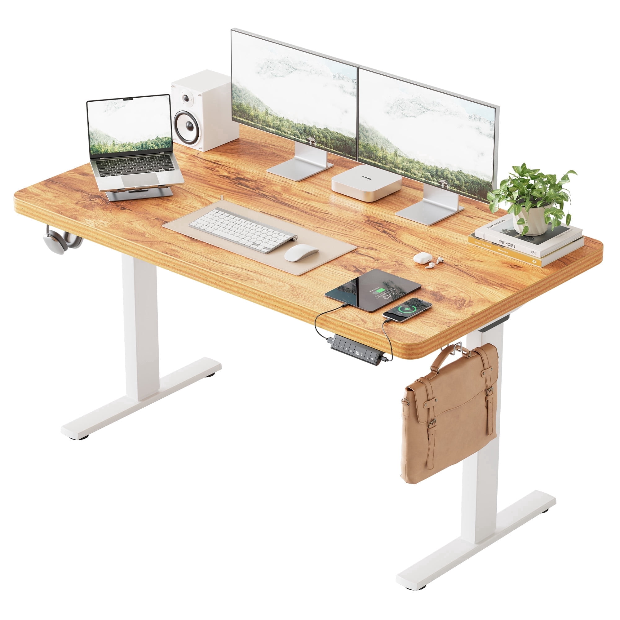55.1 Inch Dual Motor Electric Adjustable Standing Desk, Computer Desk with Memory Controller, Home Office Desk with Seamless tabletop,265 lbs Weight Capacity,Light Rustic Brown(Two packages)