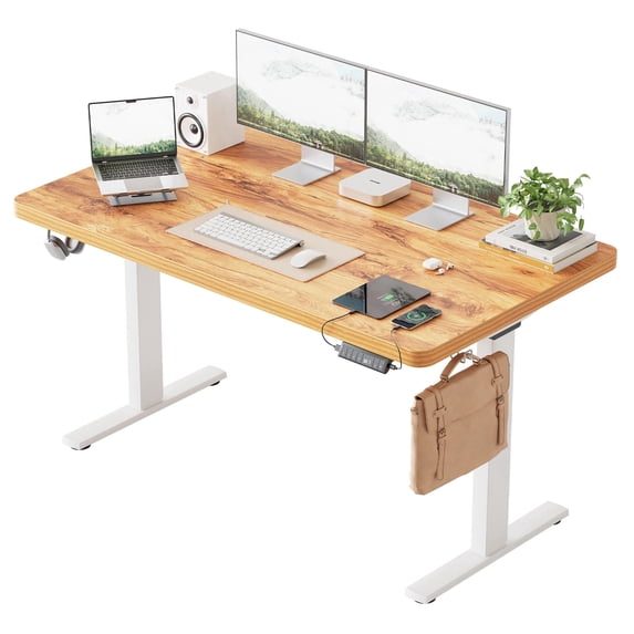 55.1 Inch Dual Motor Electric Adjustable Standing Desk, Computer Desk with Memory Controller, Home Office Desk with Seamless tabletop,265 lbs Weight Capacity,Light Rustic Brown(Two packages)