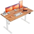 thumbnail image 1 of 55.1 Inch Electric Height Adjustable Standing Desk, Ergonomic Home Office Desk with Memory Preset, Sit to Stand Computer Desk with Hooks, Light Rustic Brown, 1 of 7