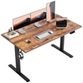 thumbnail image 1 of 55.1 Inch Electric Height Adjustable Standing Desk, Ergonomic Home Office Desk with Memory Preset, Sit to Stand Computer Desk with Hooks, Rustic Brown, 1 of 10
