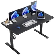 55.1 Inch Electric Height Adjustable Standing Desk, Ergonomic Home Office Desk with Memory Preset, Sit to Stand Computer Desk with Hooks, Black