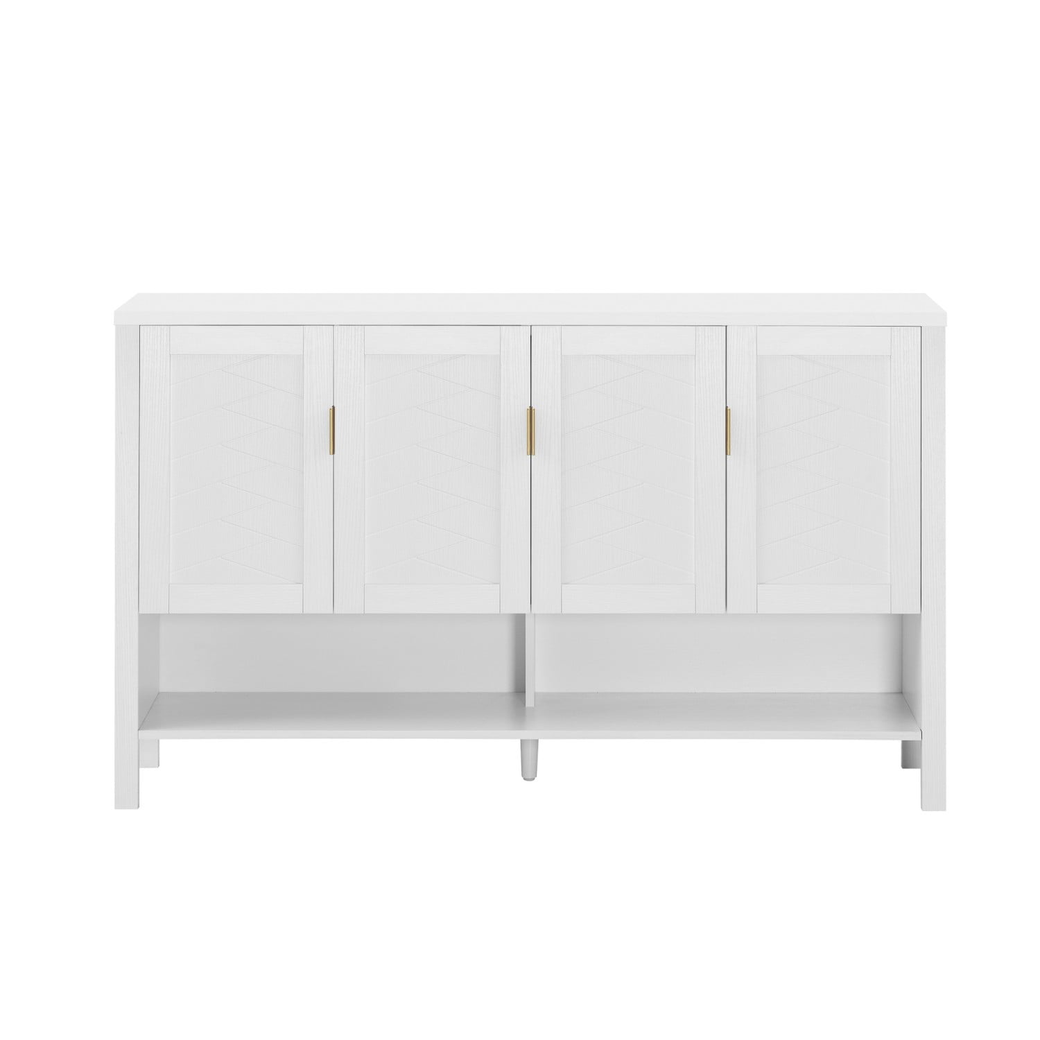 55.1" Modern Storage Sideboard Cabinet, 4-Door Buffet Cabinet with Adjustable Shelves, Open Shelf & Hooks for Living Room Dining Room Entryway, White