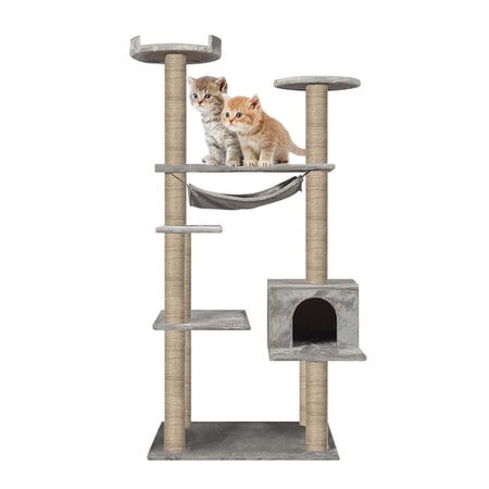 55.1" Multi-Scratcher Scratching Post Cat Tree  Grey