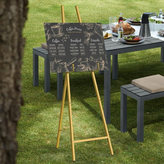 55.1" Tall Gold Metal Easel Stand, Adjustable Display Easel for Painting, Wedding Signs, Posters, Art Shows