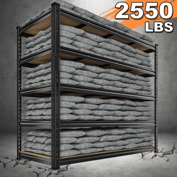melmine 55.1"W Storage Shelves, 2550 LBS Heavy Duty Garage Shelving, 5-Tier Adjustable Metal Shelving Unit for Garage, Warehouse, Pantry, 55.1"W x 24.1"D x 72"H, Black
