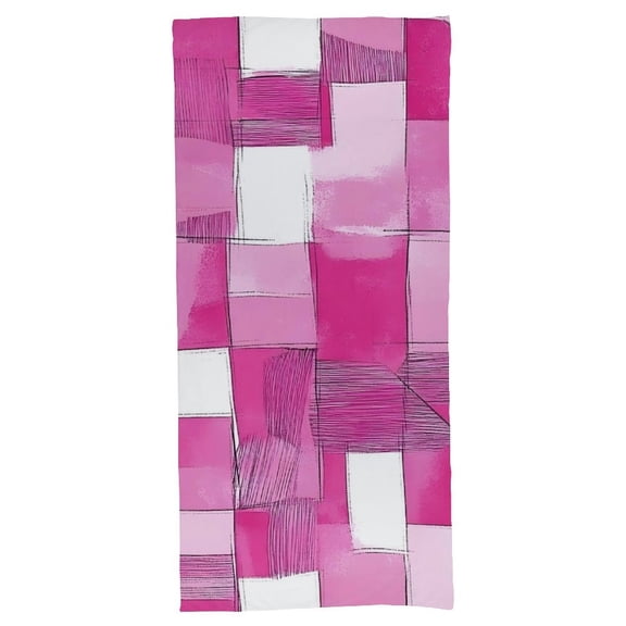 55.1 X 27.6 In Bath Towel Soft Not Easy Dropping Off-Line Intimate Design Is Convenient For Hanging Pink Abstract Houndstooth Hand-drawn Sketch_2