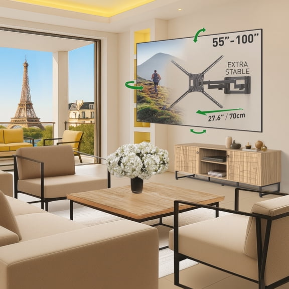 55" - 100" Giant TV Full Motion Wall Mount - Extension, Swivel & Tilt