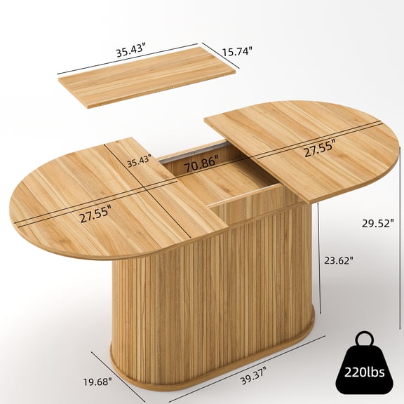 55.11"-70.86" Extendable Dining Table, with Striped Legs for Living Room & Kitchen(Natural)