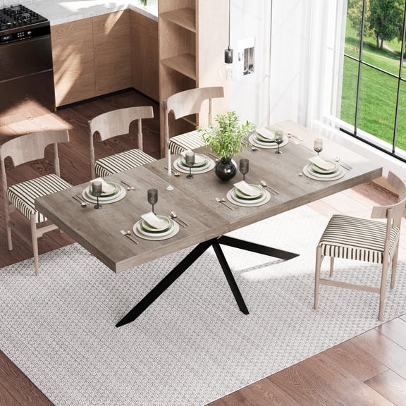 55.11"-70.86"Retro Rectangular Stretch Dining Table, Gray Carole Top