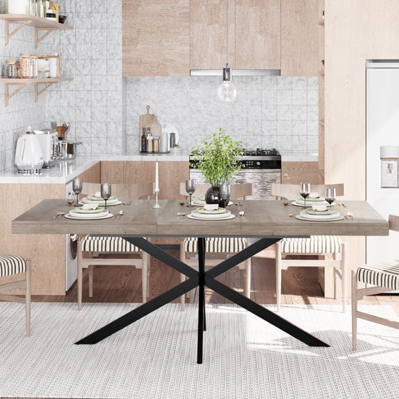 55.11"-70.86"Retro Rectangular Stretch Dining Table, Iron, Black, Durable Build