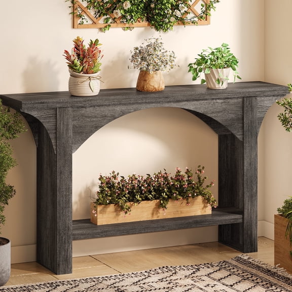 40-Inch Industrial Narrow Console Table with Geometric Metal Base ...