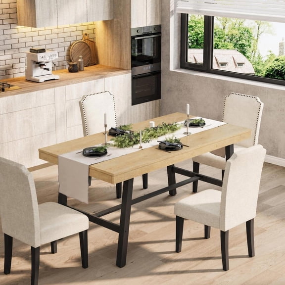 55.11" Industrial Dining Table for 4-6, Rectangular Wood Kitchen Table with Metal Frame, 350 lb Capacity, Farmhouse Table for Dining Room,Natural