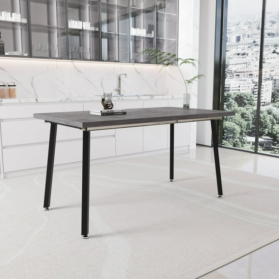 55.12-70.87"Expandable Modern Kitchen Dining Table, Rectangular Mdf Dining Table For 4-6 People, Medieval Industrial Style, With Black Metal Legs, Suitable For Home&Kitchen (Gray)73548