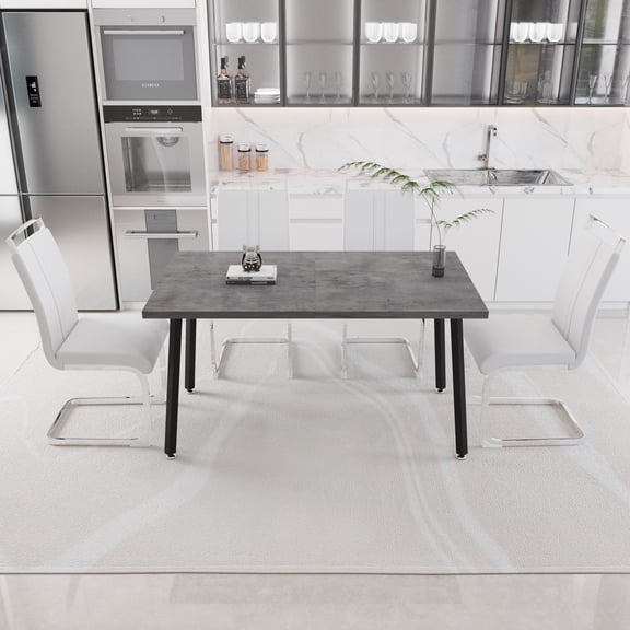 55.12"-70.87" Extendable Square Dining Table (4-6 People) & 4 C-Shaped Tubular Cushioned Armless Dining Chairs, Metal Legs, for Kitchen