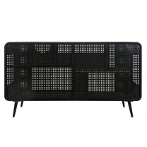 55.12" Metal Cat House with 2 Sliding Tempered Glass Doors, Spacious Pet Kennel with Hollow-Out Design for Living Room or Study