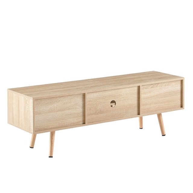 55.12" Rattan TV with Sliding Doors, Adjustable Shelf & Solid