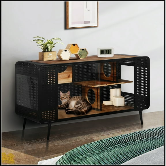 55.12 "Spacious Cat House with Tempered Glass, for Living Room, Hallway, Study and Other Spaces