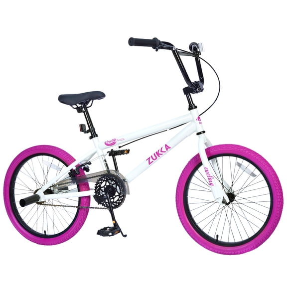 55.12'' Speed BMX Bike,20 Inch Wheel,Mountain Bike with Durable Steel Frame for Teen and Men Women Riders,Rear Caliper Brake,White+Pink