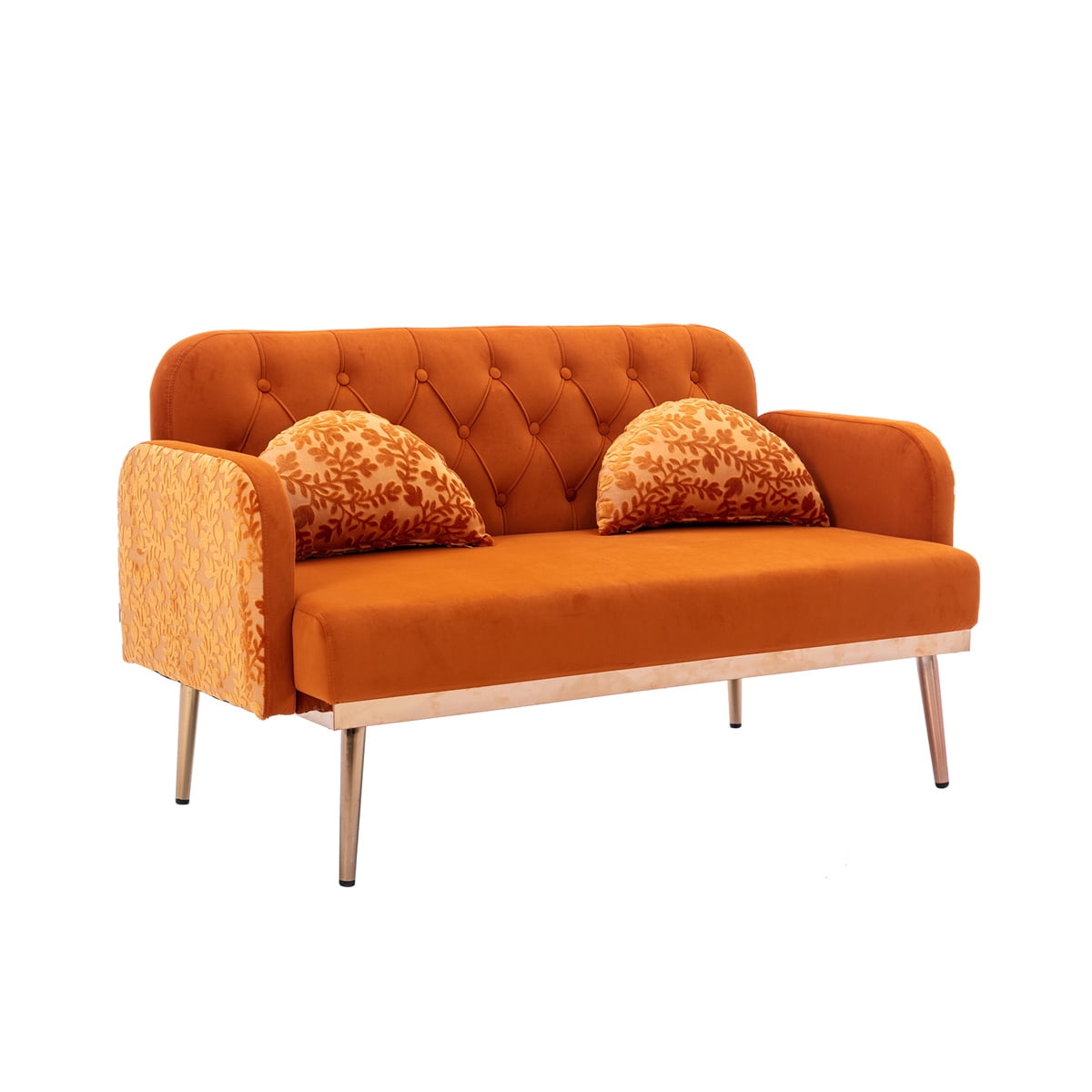 55.12'' Velvet Sofa, Twin Size Accent Sofa Loveseat Sofa with Golden Metal Feet, Comfy Couch Living Room Sofa with Tufted Backrest for Living Room Bedroom, 600 Pounds Weight Capacity, Orange