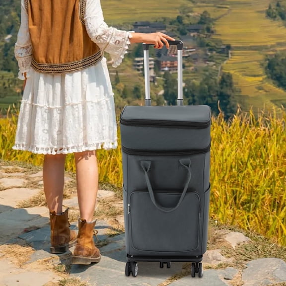 55.12lbs 5* Universal Wheels Foldable Grocery Cart Rectangular Grey Grocery Cart with Telescopic Handle & Waterproof Bag